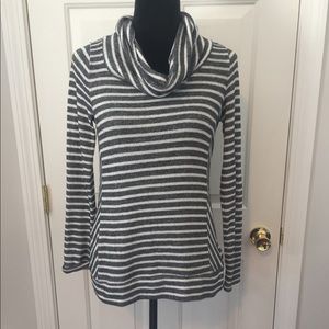Sonoma Gray & White Striped Cowl Neck Sweater